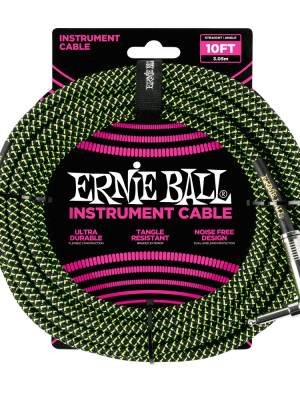 Ernie Ball Braided Instrument Cable Straight/Angle 10ft - Black/Green