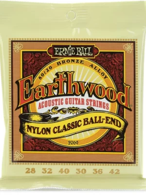 Earthwood 80/20 Bronze Nylon Ball End Folk/Classical Guitar Strings - Clear & Gold