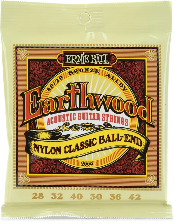 Earthwood 80/20 Bronze Nylon Ball End Folk/Classical Guitar Strings - Clear & Gold