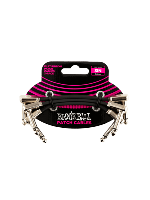 Ernie Ball Flat Ribbon Patch Cable 3in - Black - 3 Pack