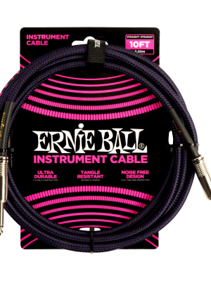 Braided Instrument Cable Straight/Straight 10ft - Purple/Black
