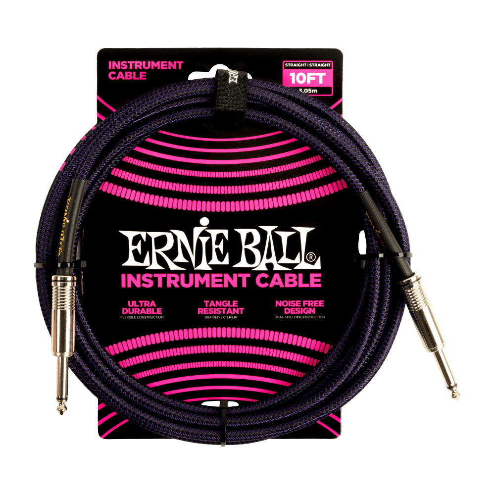 Braided Instrument Cable Straight/Straight 10ft - Purple/Black