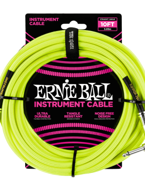 Braided Straight / Angle Instrument Cable 18ft Neon Yellow